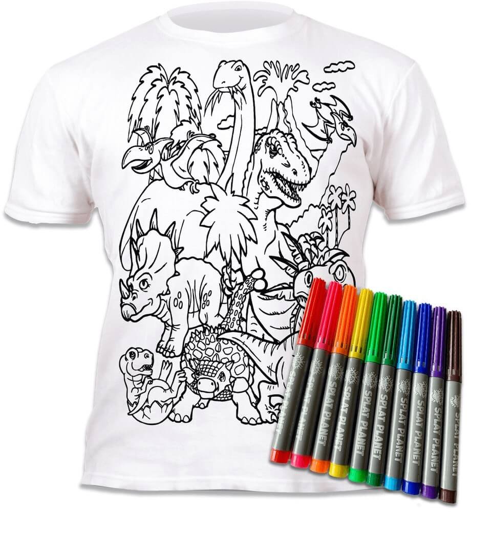 Tricou de colorat cu markere lavabile - Dinozauri