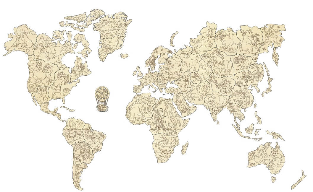 Puzzle 3D - Harta Lumii cu animale